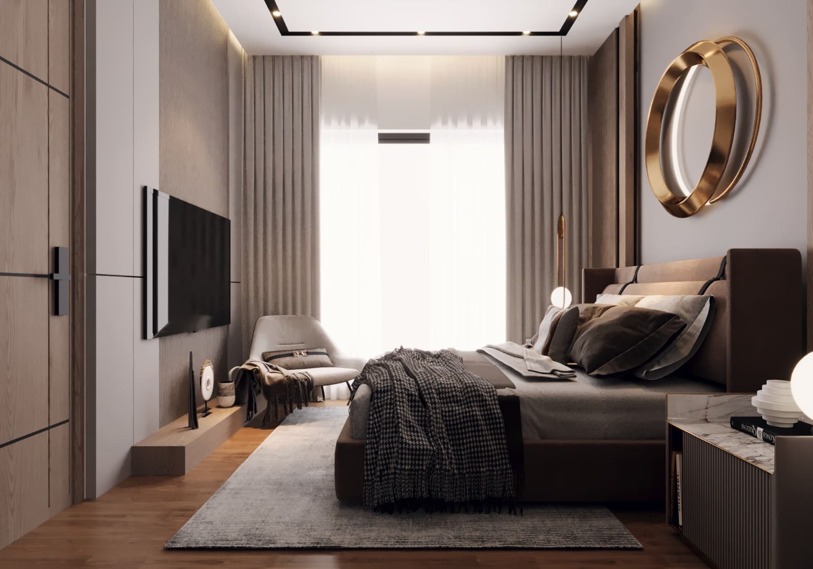 Modern Luxury Bedroom Interior Design — Contemporary Warmth with Statement Accents